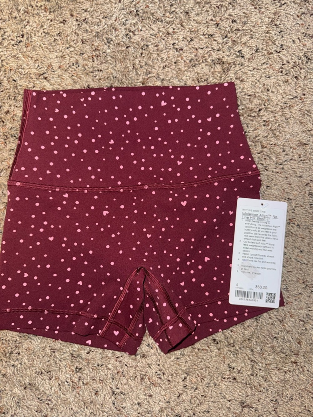 lululemon athletica Burgundy High-Rise Heart & Dot Bike Shorts